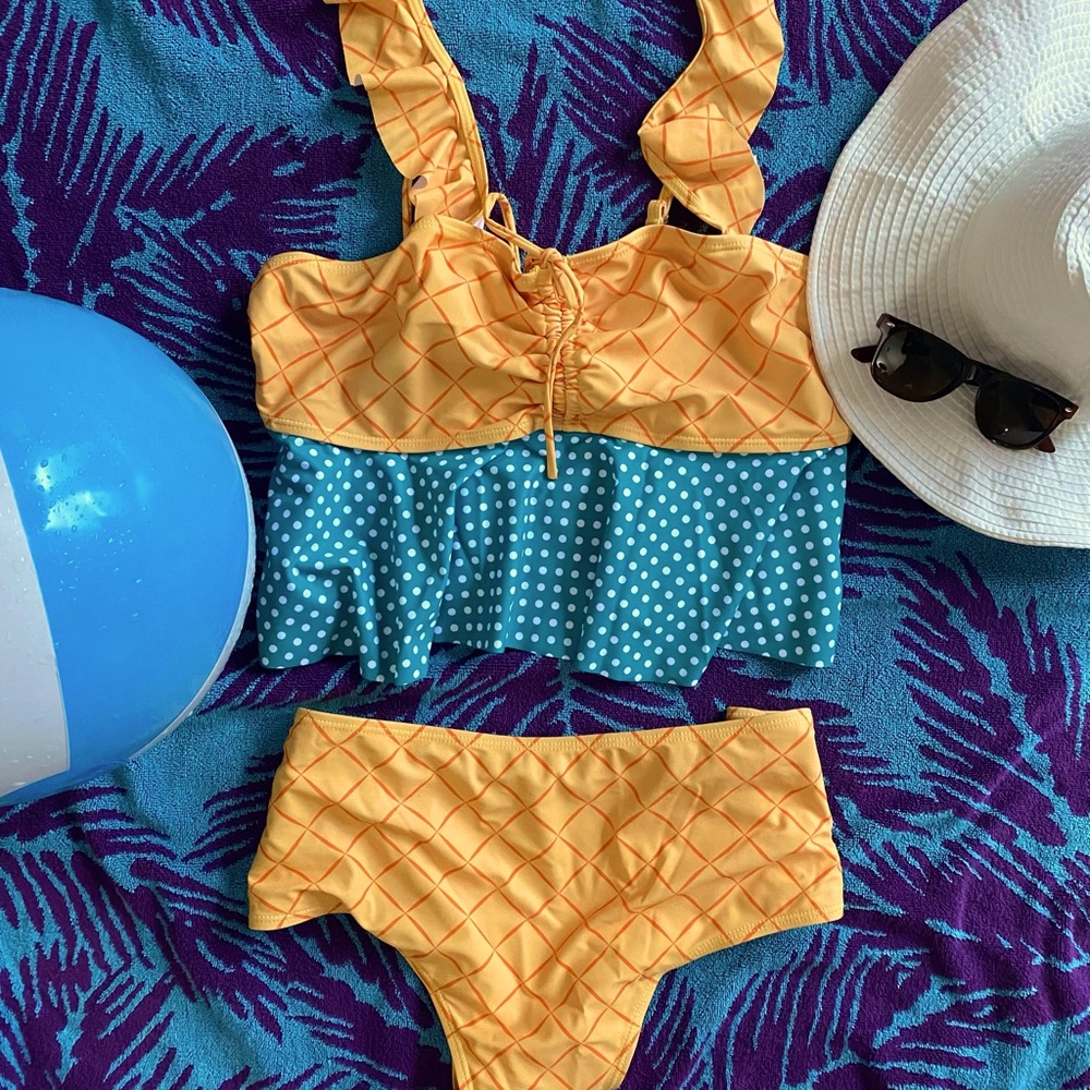 Rose Gal cinched flounced tankini